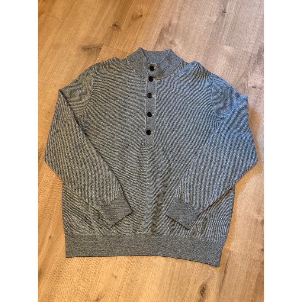 Billy Reid Dover 100% Merino Wool Sweater XXL Grey Button Mock Neck Pullover